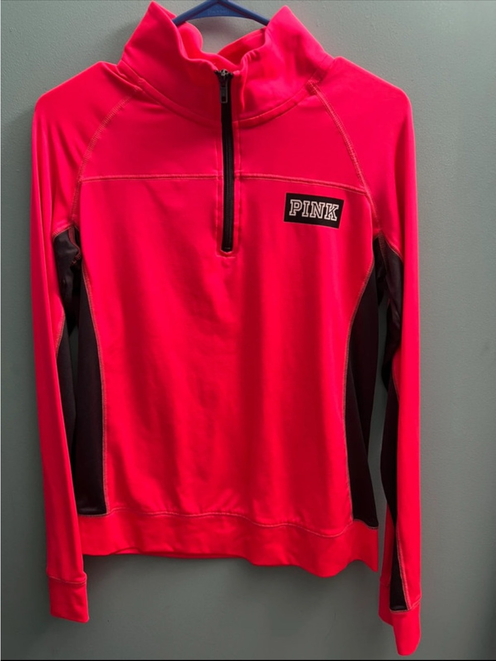 PINK Victoria's Secret Neon Pink Half-Zip Pullover with Black Panels